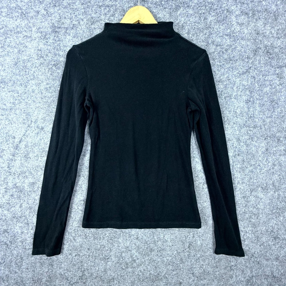 Ogl Knitted Top Womens Small Black Cotton Stretch Mock Neck Long Sleeve Pullover